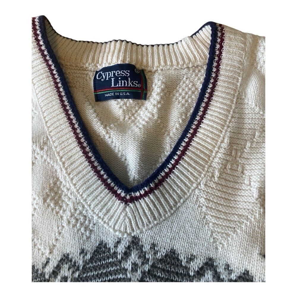 Cypress Links Sweater Pullover Golf Vneck Embroidered Golfer Cotton Sz L - Picture 6 of 12